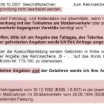 Ausriss aus Brief der KFZ-Zulassungsbehörde Ausriss aus Brief der KFZ-Zulassungsbehörde