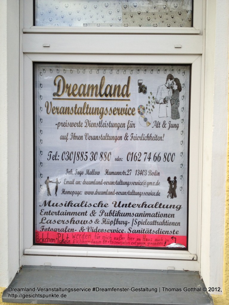 Dreamland-Veranstaltungsservice-Ausstellungsfenster