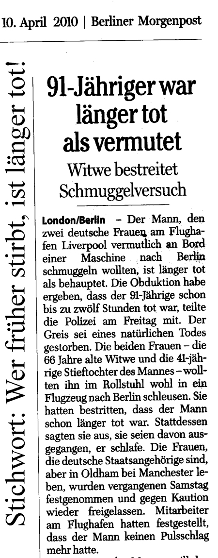 Wer früher stirbt, ist länger tot! Berliner Morgenpost