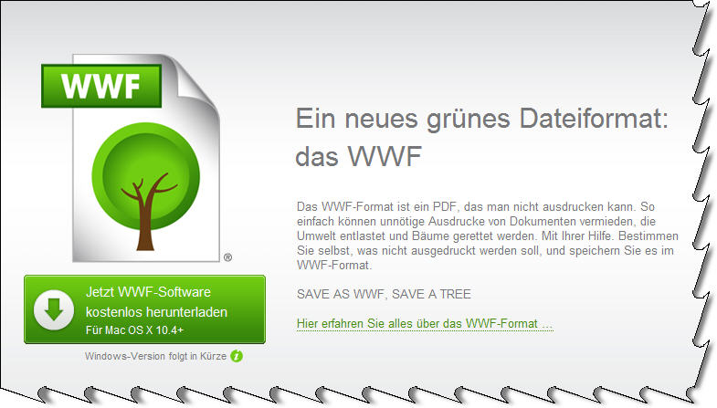 Screenshot, nicht ausgedruckt von saveaswwf.com Screenshot, nicht ausgedruckt von saveaswwf.com
