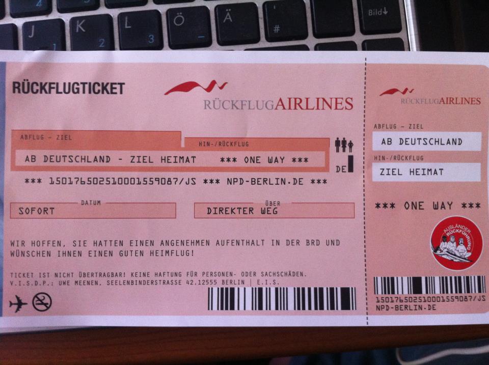 NPD-Rückflugticket: Ohne Worte NPD-Rückflugticket: Ohne Worte
