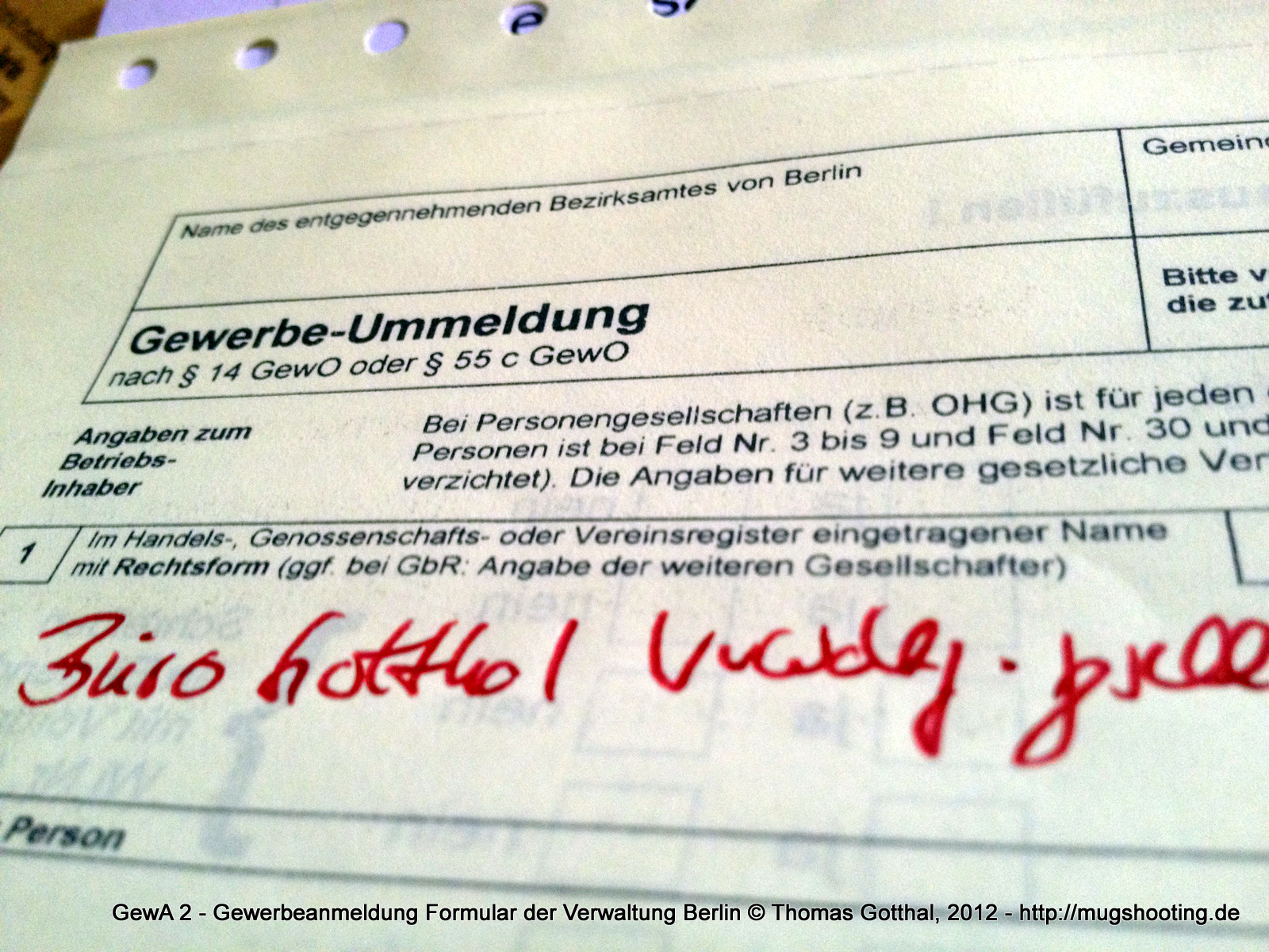 GewA 2 - Gewerbeanmeldung Formular der Verwaltung Berlin