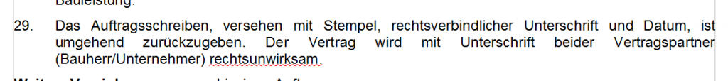 Screenshot "Der Bauvertrag wird rechtsunwirksam"