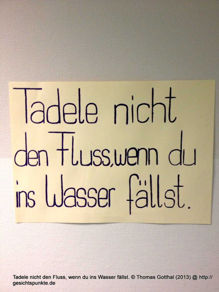 Tadele nicht den Fluss, wenn du ins Wasser fällst.