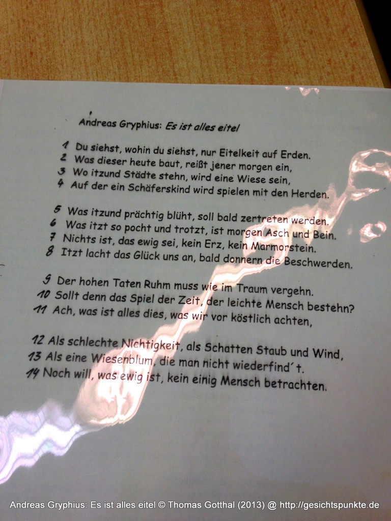 1694/13: Foto: Andreas Gryphius: Es ist alles eitel | gesichtspunkte.de