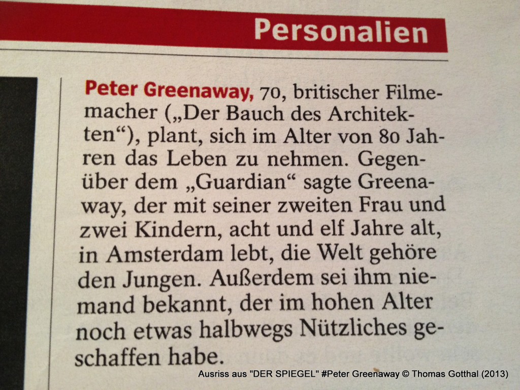 Ausriss aus "DER SPIEGEL" #Peter Greenaway