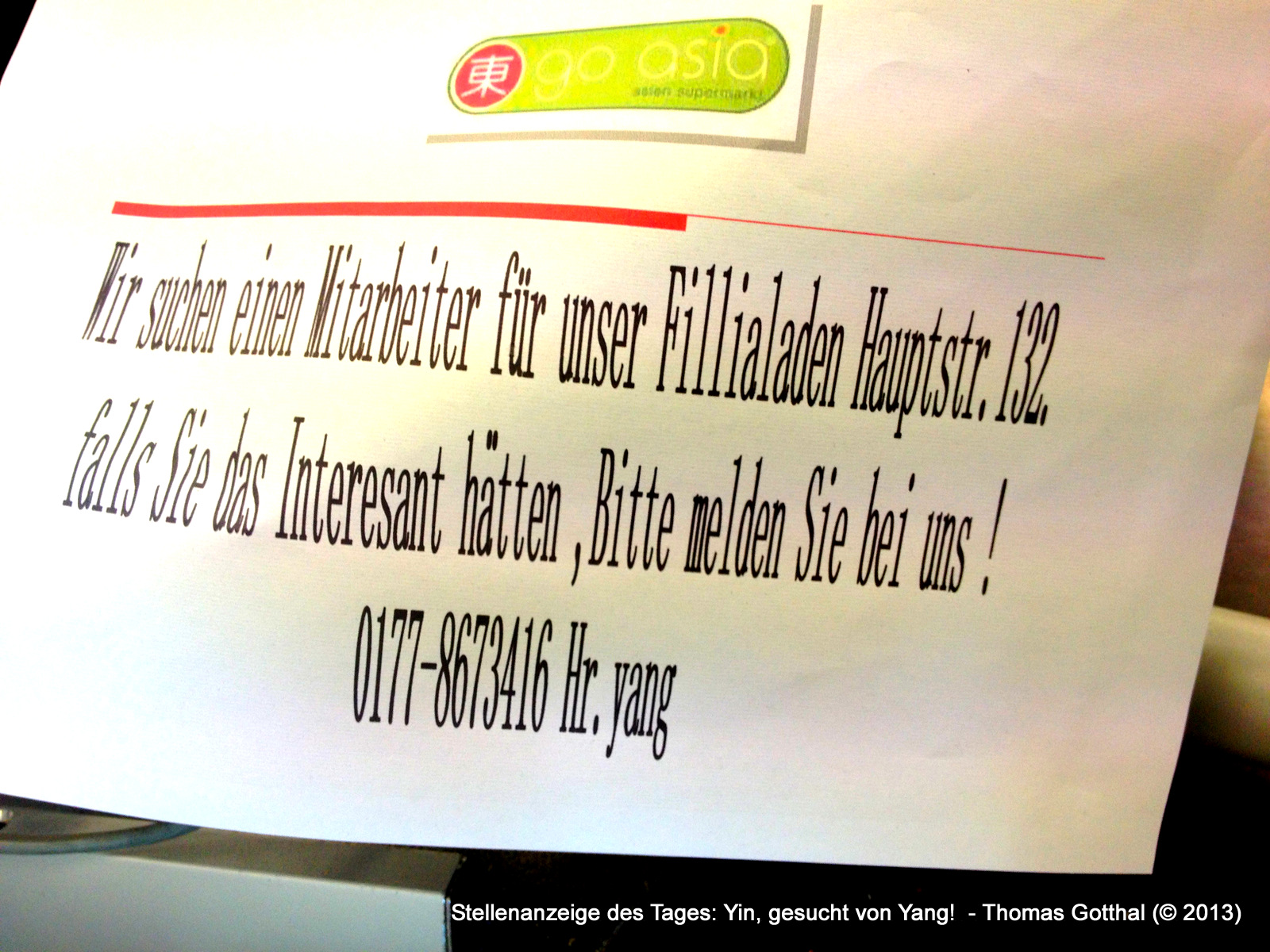 Stellenanzeige des Tages: Yin, gesucht von Yang!