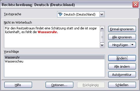 Korrekturhilfe zu "Wasseruhr"
