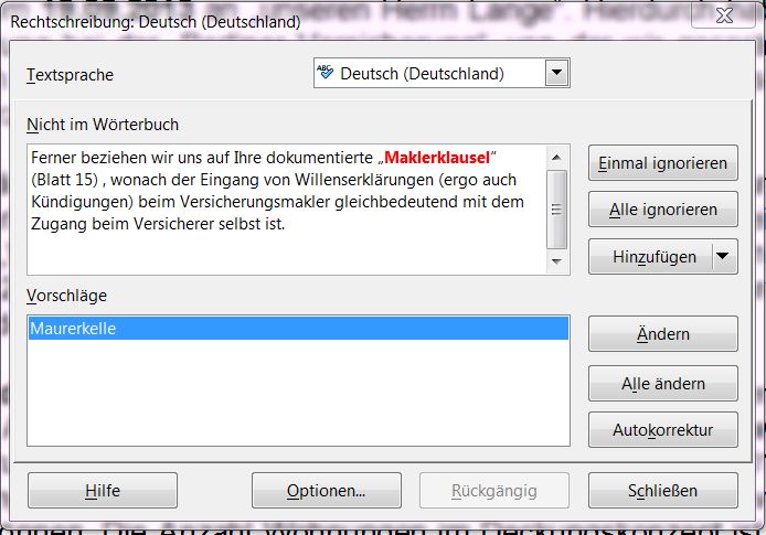 Korrekturhilfe zu "Maklerklausel"