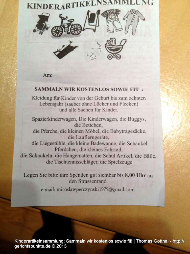 Kinderartikelnsammlung: Sammaln wir kostenlos sowie fit!