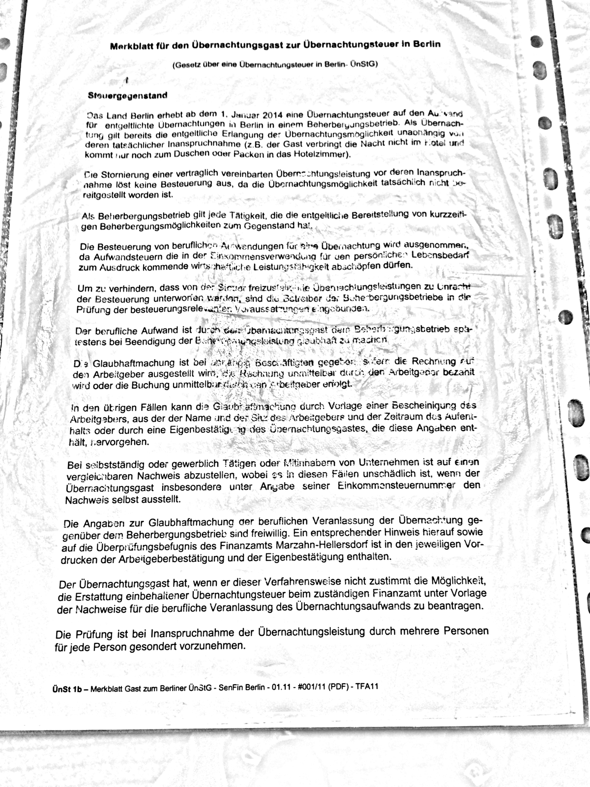 Merkblatt für den Übernachtungsgast